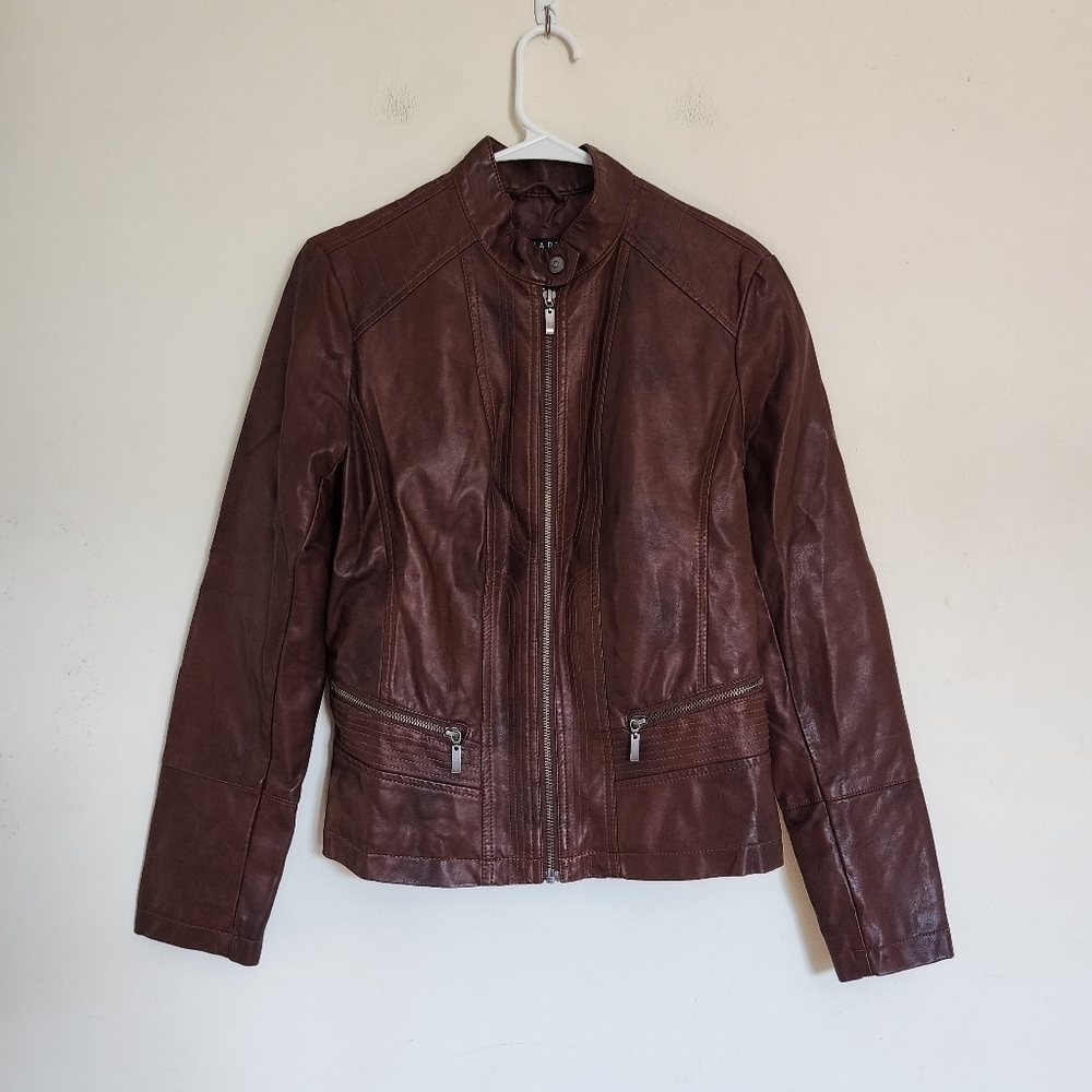 Bernardo Faux-leather Moto/ Biker Jacket Zip Pockets size Medium in Cognac